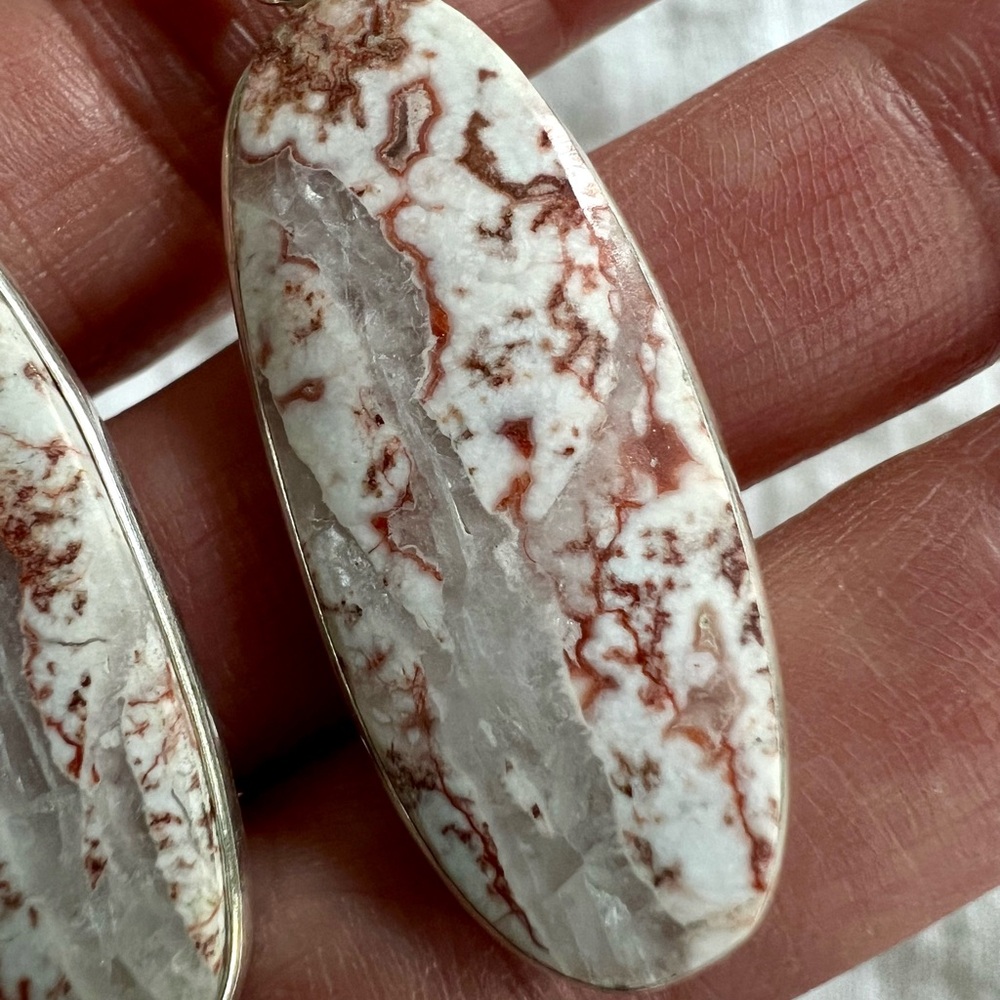 925 Quartz Vein in Crazy Lace Agate Earrings - Picture 7 of 9